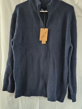 PJ Paul Jones Men's Navy Full-Zip Rib Knit Sweater
